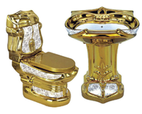 Articles sanitaires de salle de bain dorés deux pièces lavabo une pièce hôtel toilette en céramique dorée galvanisée