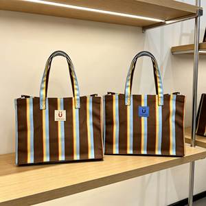 Wholesale Striped Cotton <b>Canvas</b> Tote Bag Large Capacity Color Stripe Print Beach Bag Eco Friendly Reusable Shopping <b>Handbag</b> - Product Image 4