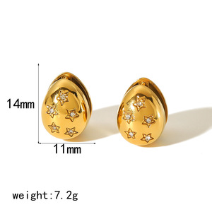 Pendientes de botón de acero inoxidable chapados en oro de 18 quilates con circonita completa, redondos y geométricos, para mujer, regalo - Product Image 5