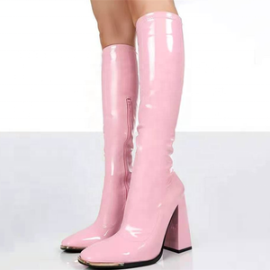 Botas de invierno de tacón grueso alto con punta cuadrada y cremallera lateral, de metal decorado, a la rodilla, de moda, talla grande 43 - Product Image 2