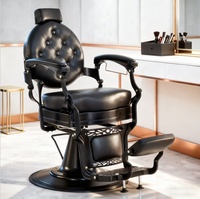 Fauteuil de barbier vintage en acier avec pompe hydraulique professionnelle, repose-pieds réglable et siège en cuir véritable - rétro