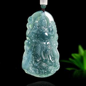 Pendentif en jade naturel bleu eau Guan Gong UNISEXE Design original Style chinois Cadeau avec certificat d'évaluation E013 - Product Image 1