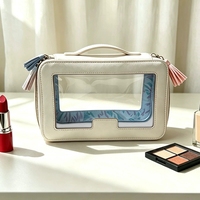Pochette de rangement empilable pour tuiles de Mahjong en cuir PU avec panneaux transparents, fermeture éclair intégrale, sac de transport pour tuiles de jeu de Mahjong
