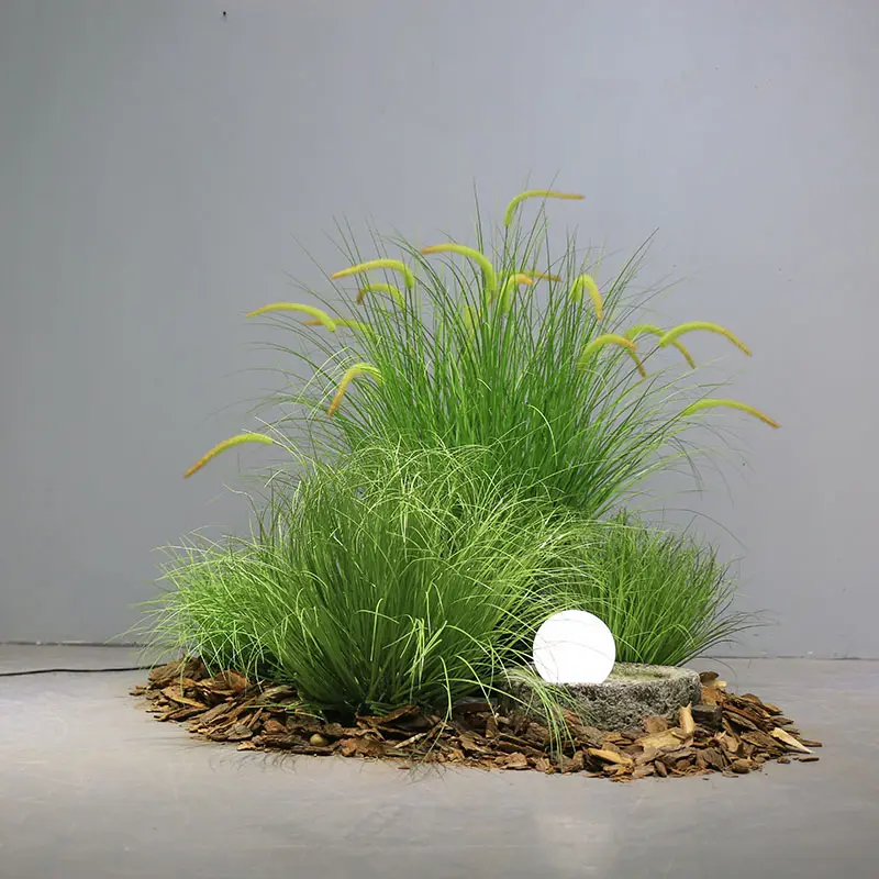 48 inch 19 head foxtail grass pot green onion grass lawn light green PE ball white light pine bark artificial landscape