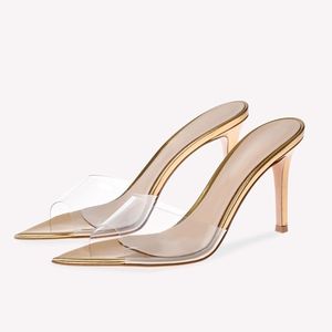 Babouches Femme Peep Toe Bleu Royal Tendance Mules à Talons Hauts Transparents - Product Image 4