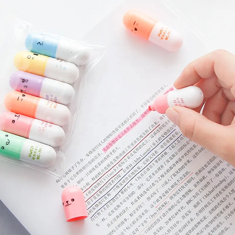 Conjunto de caneta marcador de cápsula criativa, mini conjunto de pílulas em formato de iluminador