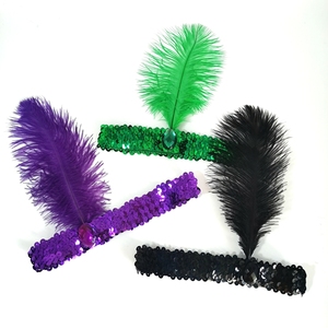 Serre-tête à paillettes pour femmes, bandeau multicolore à plumes - Product Image 5