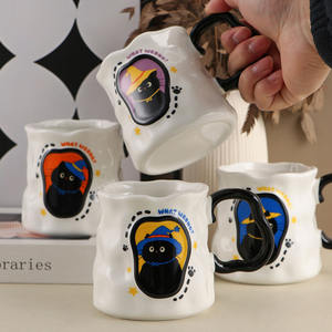 <span class=keywords><strong>Taza</strong></span> de café de cerámica creativa hecha a mano con tapa, <span class=keywords><strong>taza</strong></span> de agua de aspecto alto, diseño de gato mágico de dibujos animados para parejas o regalos de negocios - Product Image 4