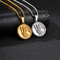 Collier en acier inoxydable avec médaillon Saint Michel Archange pour hommes, bijou religieux catholique de protection, vente en gros