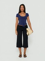 Pantalon large femme style européen, taille élastiquée, noir, coupe courte, décontracté, été, vente en gros OEM