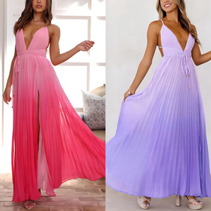 Nouvelle robe plissée à col en V, à lacets, <span class=keywords><strong>grande</strong></span> jupe évasée, style vacances Nq3458 - Product Image 2