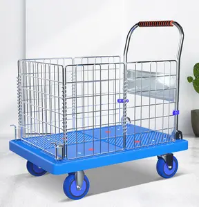 Platform Truck Cart With Cage Foldable Hand Truck Flat Cart Push Cart Dolly Heavy Duty