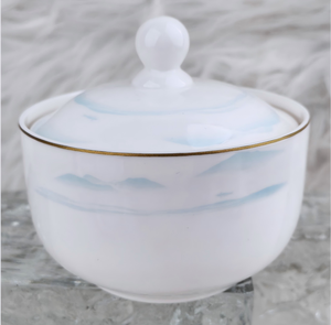 New <b>Chinese</b> Style Ceramic Dinnerware Set With Lid Light Blue Ink Wash Pattern Gold Rim Dishwasher Safe 45% High Bone China - Product Image 5