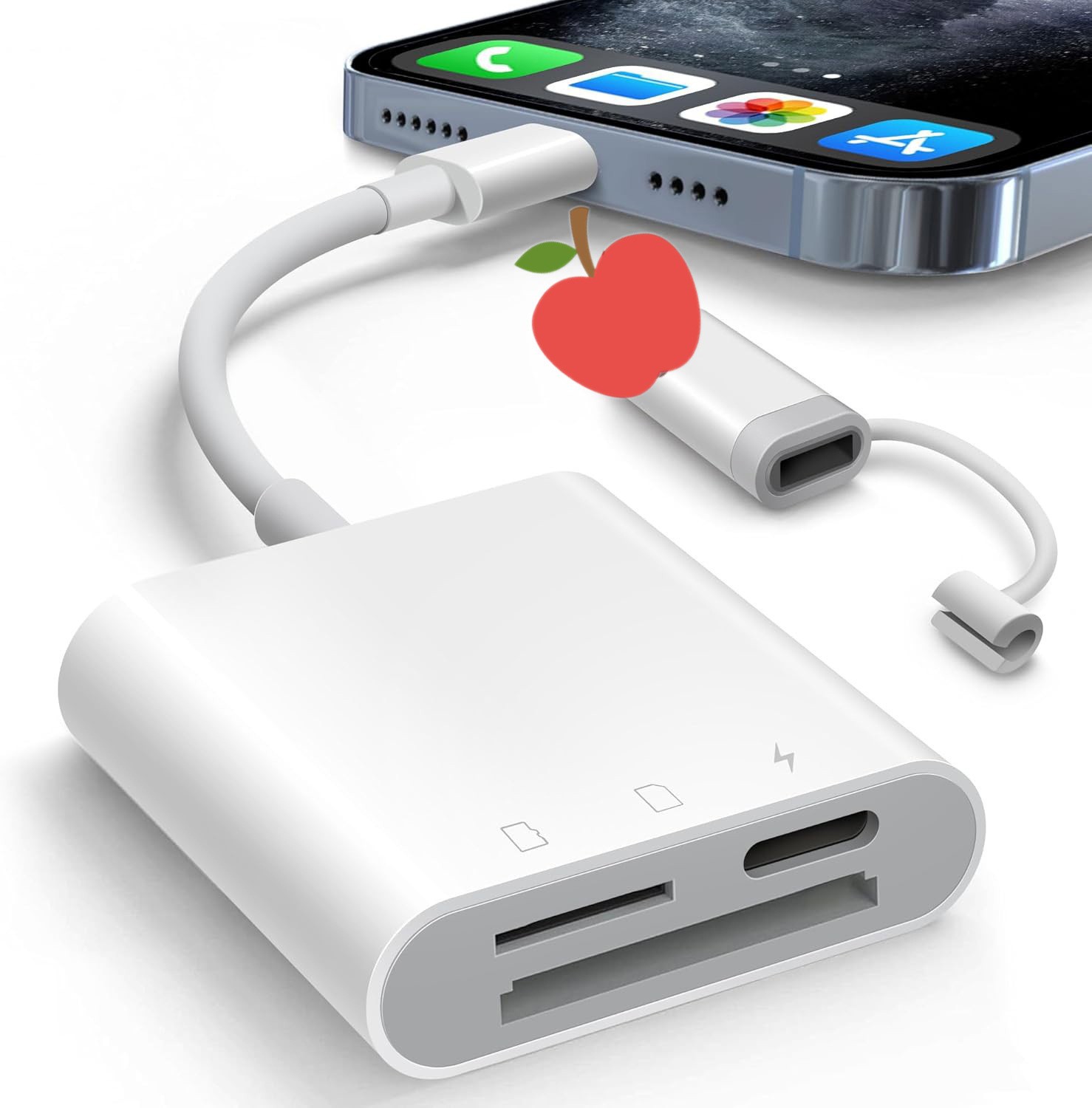 Lecteur de carte double port Type-C avec support de chargement suspendu.