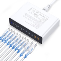 Chargeur pour ordinateur portable HNT GaN 800W 10 ports 8C2A, charge rapide PD+PPS+QC avec prise US/AU/EU/UK, 140W 100W multiports pour iPhone Samsung