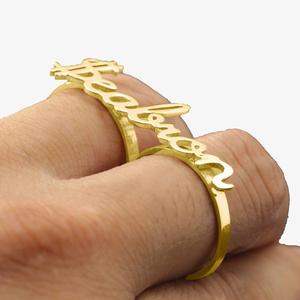 Monili Dell'acciaio Inossidabile <span class=keywords><strong>di</strong></span> modo Personalizzato Due Dita <span class=keywords><strong>Nomi</strong></span> Anello - Product Image 4