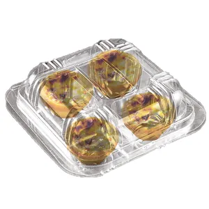 Wadah Kotak Kemasan Makanan 4 Kompartemen Plastik Transparan Sekali Pakai untuk Tart Telur