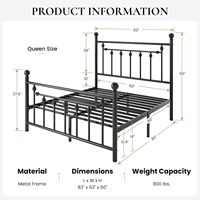 Lit plateforme moderne en fer écologique et durable, taille Queen, avec tête et pied de lit, sommier à lattes en acier, base de matelas et rangement pour chambre à coucher