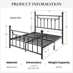 Cadre <span class=keywords><strong>de</strong></span> <span class=keywords><strong>lit</strong></span> plateforme en métal Queen Size silencieux / Tête et pied <span class=keywords><strong>de</strong></span> <span class=keywords><strong>lit</strong></span> <span class=keywords><strong>de</strong></span> style victorien / Sommier à lattes en acier pour rangement - Product Image 2