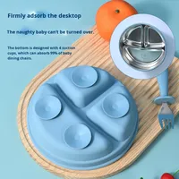 Assiette en acier inoxydable 304 de qualité alimentaire, sans BPA, écologique, avec ventouse en silicone, anti-fuite, pour repas de bébé (vente en gros)