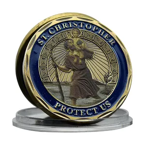 St Christopher Protect US Retro Challenge Coin Collectibles Patron Saint of Travelers Amen Bronze Commemorative Medal