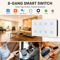 Interruptor de Pared Táctil Estándar Tuya de 8 Canales Personalizado, Control de Encendido/Apagado y Temporizador para Hogar Inteligente, Compatible con Control por Voz Alexa y Google Home