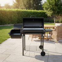 Barbecue fumoir à charbon de bois avec plateau réglable sur 3 niveaux et fumoir latéral à bois pour jardin
