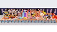 Équipement de jeu intérieur commercial à thème pastel : Toboggan triple à bandes lumineuses, Piscine à balles rose, Fontaine à balles, Carrousel animalier, Piscine à billes