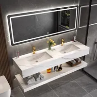 Meuble-lavabo mural de luxe moderne à double vasque en céramique avec miroir inclus pour hôtels et maisons – Vente en gros