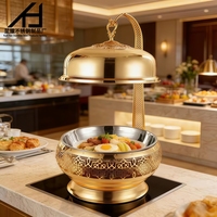 Matériel hôtelier : Réchaud de buffet de luxe 8L en acier inoxydable doré avec couvercle suspendu pour fêtes et restaurants