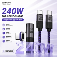 Adaptateur magnétique USB-C à angle droit SIKAI 240W PD3.1 N52 480 Mbps Connecteur Type-C pour jeux mobiles, ordinateur portable, tablette, téléphone