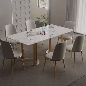 Mesa de comedor de gama alta de lujo ligera, moderna, sencilla, pequeña, para el hogar, placa de roca, mesa de comedor Rectangular, - Product Image 1
