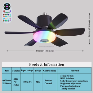 Ventilador de Techo LED RGB con Música, Bombilla Giratoria de 360°, Iluminación Regulable, Control Remoto, E27, Ventilador de Techo con Luz, Decoración Inteligente para el Hogar - Product Image 6
