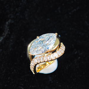 Bijoux de luxe, diamant de laboratoire couleur DEF, 5 carats, or véritable 9K 10K 14K 18K, IGI, <span class=keywords><strong>bague</strong></span> baguette marquise, ensemble de deux alliances - Product Image 1