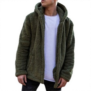 Sudadera con capucha de forro polar Sherpa para hombre, con cremallera, lisa, teñida, holgada, estilo Teddy - Product Image 2