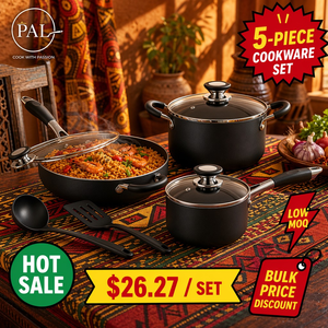 Juego de Utensilios de Cocina de 5 Piezas de Acero Inoxidable Negro Antiadherente, con Borde Plateado, Asas de Silicona y Tapas de Vidrio, <span class=keywords><strong>para</strong></span> Cocina Casera - Product Image 3