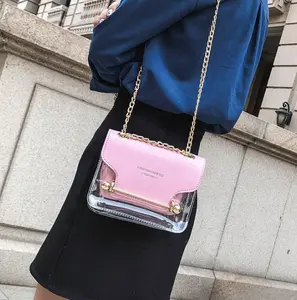 最新の韓国スタイルの高品質パック2つの透明なPVCとPUレザーファッションレディース手財布チェーンショルダーキャリーバッグ