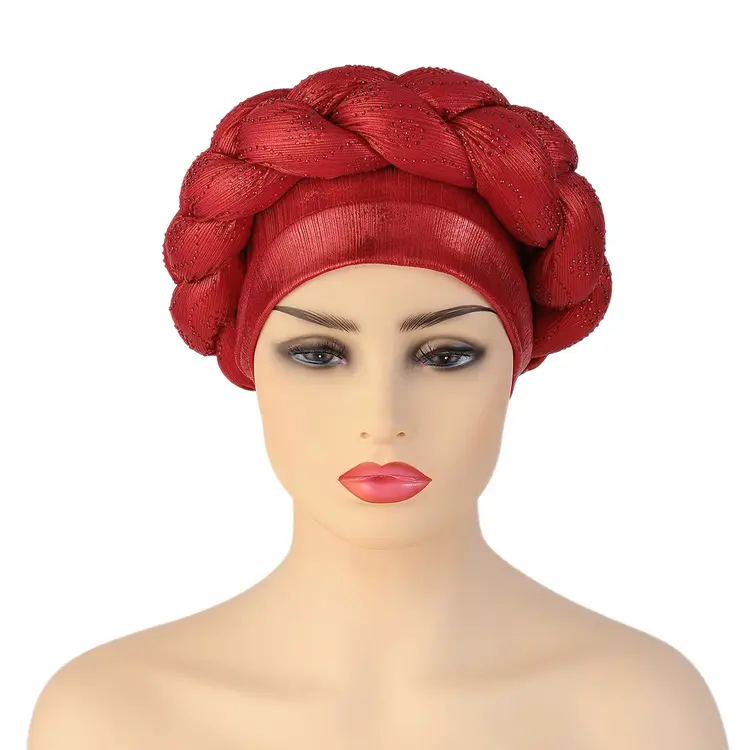 Amazon African Femme Large Air Braid Knot Turbanli Bayan Resimleri Pretied Turban Hat for Women Indian Head Wrap Rhinestone Cap