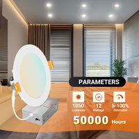 Plafonnier LED encastré ultra-plat rond 9W 12W, 6 pouces, 5CCT, dimmable, forme ronde, panneaux LED SMD, certifié ETL