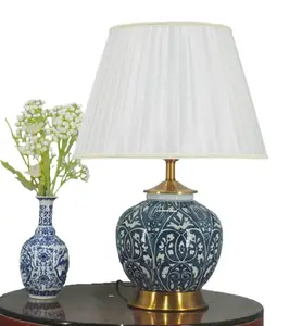 Low price blue and white art table lamp bedroom bedside decorative lamp porcelain floral lamps