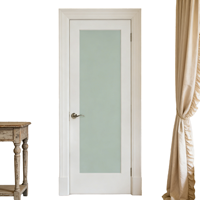 Porte intérieure pré-montée en MDF blanc avec panneau en verre dépoli, à cœur plein, à battant manuel, pour salle de bain et villa