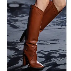 XINZI RAIN Fashion Show Ladies High Boots Custom Real Leather Chunky Heel Women Knee High Boots For Winter