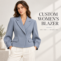 Blazer court personnalisé pour femme à revers cranté, manches longues, poignets boutonnés, couleur unie, idéal pour tenue de bureau ou décontractée
