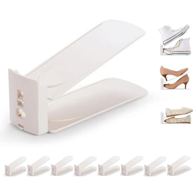 Space Saving Adjustable Stand Double Stacker Shoe Slots Organizer Rack ...