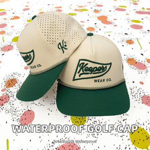 Casquette de golf imperméable à 5 panneaux, logo brodé 3D, bicolore beige-vert, respirante, avec trous découpés au laser, pour le sport - Product Image 2