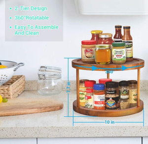 FSC tembel <span class=keywords><strong>Susan</strong></span> pikap kabine mutfak kiler 2 Tier 360 derece tezgah dolapları yemek masası akasya ahşap organizatör - Product Image 2