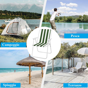 Sedia da Spiaggia Pieghevole Verde e Bianca a Righe con Braccioli in Tessuto 53x54x73 Cm per Uso Esterno - Product Image 6
