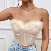 Prix de gros Crop top bustier corset décontracté pour femme, style fête, avec baleines, plumes et pompons