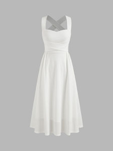 Robe élégante de style français pour femmes, minimaliste, romantique, taille cintrée, ligne A, longueur midi - Product Image 6