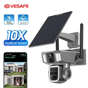 VESAFE faible puissance suivi de mouvement humain alarme sonore et visuelle projecteur dôme PTZ 4MP 10X HD 9W caméra solaire